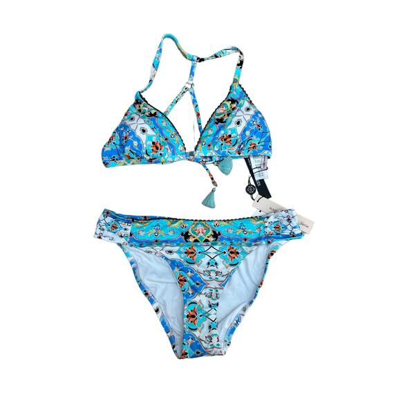 Nanette Lepore 2PC Bikini Blue Plunging Triangle Swimwear Top & Bottom 6 NWT - Picture 3 of 10